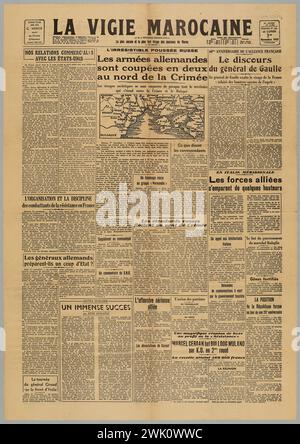 Imprimeries unies avec la montre marocaine et la petite marocaine (n. - d.), Journal la Vigie marocaine (et le plus ancien progrès marocain et le plus fort tirage de journaux au Maroc) n°11,899 (titre décerné), 1943- 11-01. Papier imprimé. Musée de la libération de Paris - Musée général Leclerc - Musée Jean Moulin. Banque D'Images