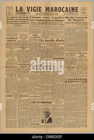 Imprimeries unies avec la montre marocaine et la petite marocaine (n. - d.), Journal la Vigie marocaine (et le plus ancien progrès marocain et le plus fort dessin de journaux au Maroc) n°11,901 (titre décerné), 1943- 11-03. Papier imprimé. Musée de la libération de Paris - Musée général Leclerc - Musée Jean Moulin. Banque D'Images