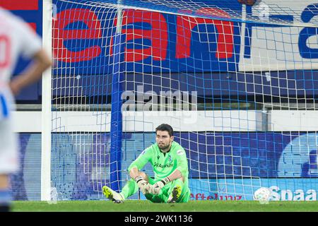 Heerenveen, pays-Bas. 17 février 2024. HEERENVEEN, PAYS-BAS - 17 FÉVRIER : le gardien Mickey van der Hart du SC Heerenveen a été déçu lors du match néerlandais Eredivisie entre le SC Heerenveen et Go Ahead Eagles au stade Abe Lenstra le 17 février 2024 à Heerenveen, pays-Bas. (Photo de Pieter van der Woude/Orange Pictures) crédit : Orange pics BV/Alamy Live News Banque D'Images