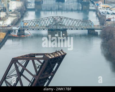 Aérien de Newark, NJ et NX Pont au-dessus de la rivière Passaic. Banque D'Images