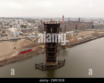 Aérien de Newark, NJ et NX Pont au-dessus de la rivière Passaic. Banque D'Images