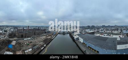 Aérien de Newark, NJ et NX Pont au-dessus de la rivière Passaic. Banque D'Images