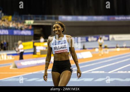 Birmingham, 17 février 2024, finale du 60m Women- WILLIAMS Bianca, crédit : Aaron Badkin/Alamy Live News Banque D'Images