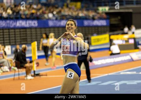 Birmingham, 17 février 2024, 60m Women final- HUNT Amy Winner, Credit : Aaron Badkin/Alamy Live News Banque D'Images