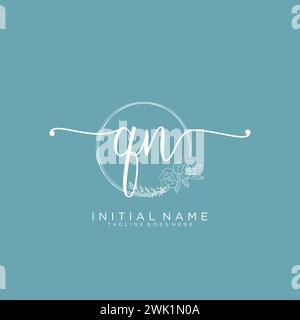 Logo d'écriture manuscrite QN avec cercle Illustration de Vecteur