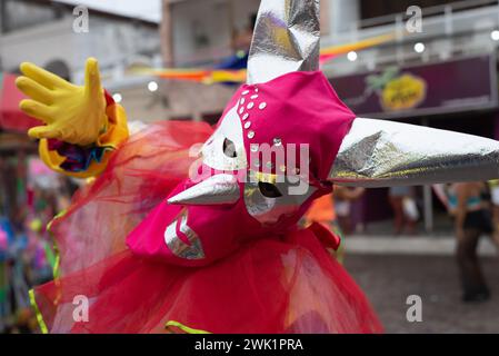 Maragogipe, Bahia, Brésil - 11 février 2024 : des gens habillés dans le style carnaval de Venise sont vus pendant le carnaval dans la ville de Maragogipe, à Bahi Banque D'Images