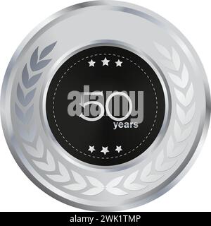 50e anniversaire en argent et noir, cadeau d'anniversaire, célébration d'anniversaire de 50e année, sceau d'argent, bague d'argent, célébration d'anniversaire Illustration de Vecteur