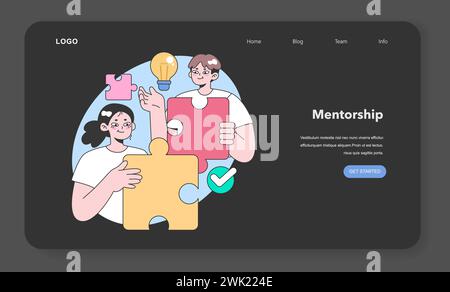 Concept de collaboration pour la résolution de problèmes. Deux individus ajustant de grandes pièces de puzzle, entourés de symboles de génération d'idées et de succès. Construire des solutions ensemble. Illustration vectorielle plate Illustration de Vecteur