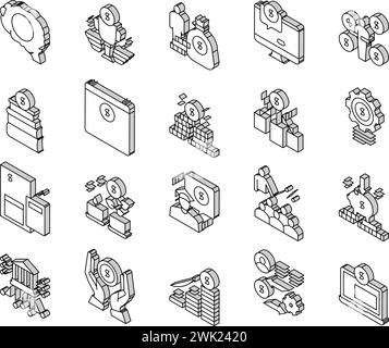 Vecteur de jeu d'icônes isométriques de Collection d'éducation financière Illustration de Vecteur