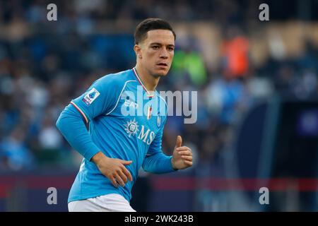 Giacomo Raspadori de Napoli regarde pendant Serie A match de football SSC Napoli - Genoa FC Stadio Maradona le 17 février 2024 à Naples , Italie. Banque D'Images