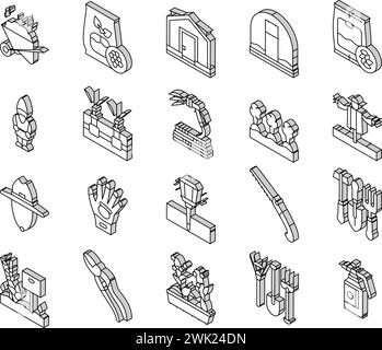 Vecteur de jeu d'icônes isométriques Collection d'équipement de jardinage Illustration de Vecteur