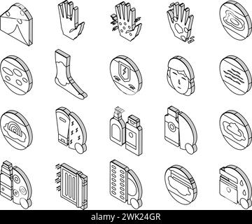 Vecteur de jeu d'icônes isométriques de la collection d'eczéma Disease Treat Illustration de Vecteur