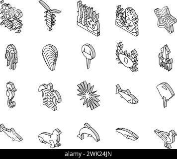 Vecteur de jeu d'icônes isométriques Ocean Underwater Life Collection Illustration de Vecteur