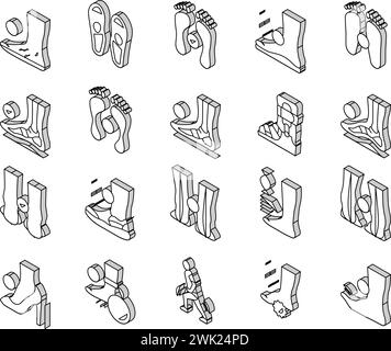 Vecteur de jeu d'icônes isométriques Flat Feet Disease Collection Illustration de Vecteur