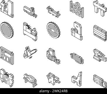 Vecteur de jeu d'icônes isométriques Sawmill Cut Service Collection Illustration de Vecteur