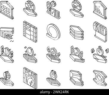 Vecteur de jeu d'icônes isométriques Mineral Wool Material Collection Illustration de Vecteur