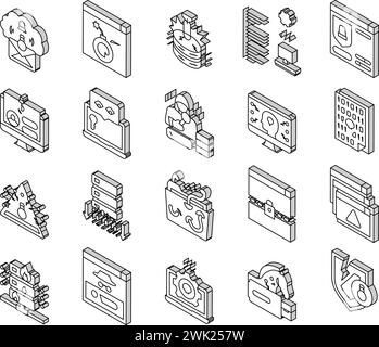 Vecteur de jeu d'icônes isométriques de technologie de système de cybersécurité Illustration de Vecteur