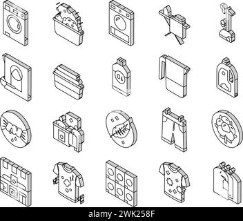 Vecteur de configuration des icônes isométriques du service de blanchisserie Illustration de Vecteur