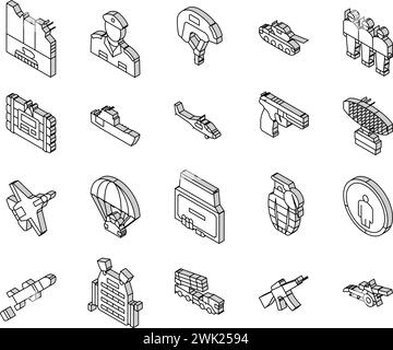 Vecteur d'icônes isométriques de soldat de l'armée et de War Technics Illustration de Vecteur