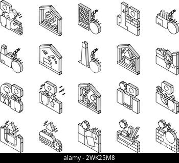 Démantèlement vecteur de jeu d'icônes isométriques de processus de construction Illustration de Vecteur