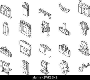 Vecteur d'icônes isométriques d'équipement et d'accessoires de camping Illustration de Vecteur