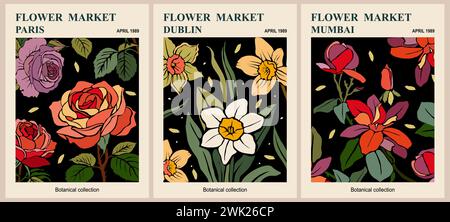 Imprimé d'art vectoriel d'affiche de marché de fleurs abstrait. Illustration de Vecteur