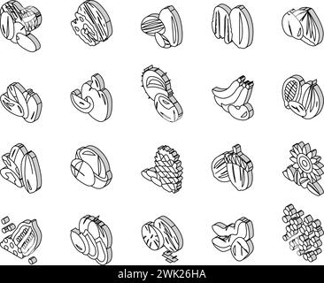 Vecteur de jeu d'icônes isométriques Nut Delicious Natural Nutrition Illustration de Vecteur