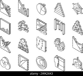 Graphique pour l'analyse et la recherche d'icônes isométriques ensemble vecteur Illustration de Vecteur