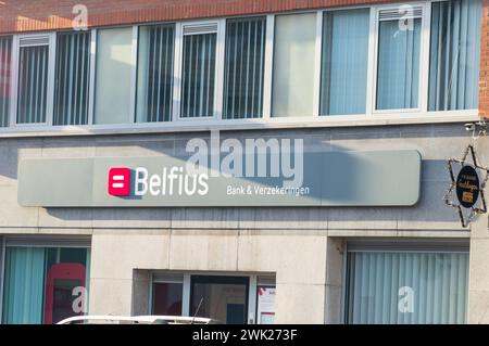 Brecht, Belgique, 10 novembre 2023 : logo et signe de Belfius Bank. Banque D'Images