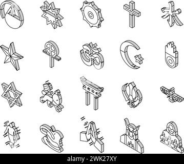 Vecteur de jeu d'icônes isométriques de religion, de culte de prière et d'athéisme Illustration de Vecteur