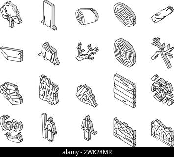 arbre en bois en bois matériau en bois vecteur de jeu d'icônes isométriques Illustration de Vecteur