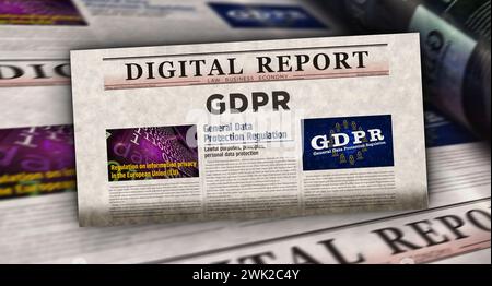 Règlement général sur la protection des données GDPR presse vintage et impression de journaux. Concept abstrait rétro titres illustration 3D. Banque D'Images