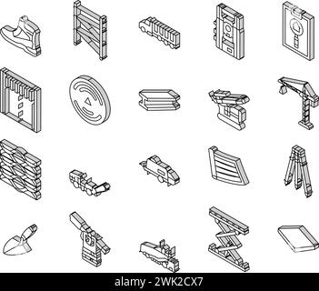 vecteur de jeu d'icônes isométriques de construction d'industrie de génie civil Illustration de Vecteur