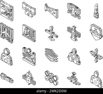 vecteur d'ensemble d'icônes isométriques d'avion d'ingénieur aéronautique Illustration de Vecteur