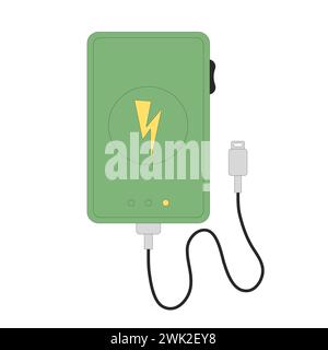 Banque d'alimentation isolée sur fond blanc. Dispositif de charge portable. Illustration plate vectorielle de contour. Illustration de Vecteur