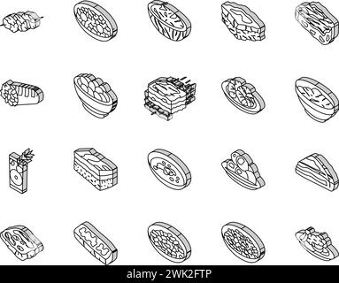 vecteur de jeu d'icônes isométriques de déjeuner de cuisine grecque Illustration de Vecteur