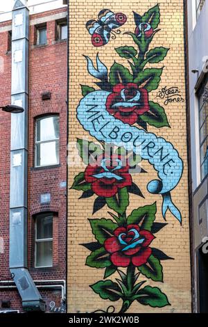 Melbourne, Australie - 20 janvier 2023 : le célèbre AC/DC Lane dans la ville de Melbourne, nommé d'après le groupe de rock. Un aimant pour la rue artis Banque D'Images