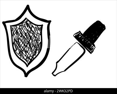 illustration d'art icône de vecteur de dessin de main de symbole de bouclier héraldique et épée Illustration de Vecteur
