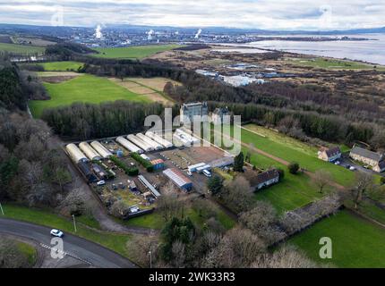 Vue aérienne par drone de la maison et du domaine Kinneil, Bo'Nness, Écosse Banque D'Images