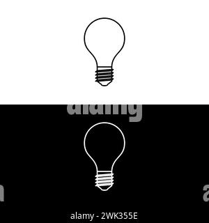 Vecteur d'icône de ligne d'ampoule légère, isolé sur fond blanc et noir. Signe d'idée, solution, concept de pensée Illustration de Vecteur