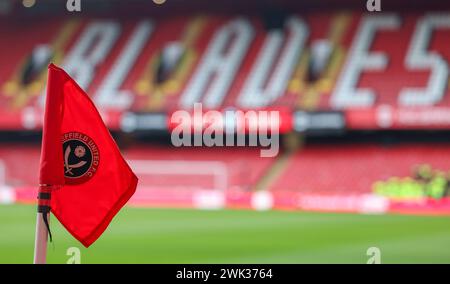 Bramall Lane, Sheffield, Royaume-Uni. 18 février 2024. Premier League Football, Sheffield United contre Brighton et Hove Albion ; Un drapeau de coin Bramall Lane, domicile de Sheffield United Credit : action plus Sports/Alamy Live News Banque D'Images