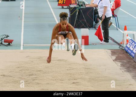 Mikaelle Assani (SCL Heel Baden-Baden) lors de la finale du saut en longueur aux Championnats d'Allemagne d'athlétisme en salle 2024 au quarterback Immobilien Arena, Leipzig (Sven Beyrich/SPP) crédit : SPP Sport Press photo. /Alamy Live News Banque D'Images