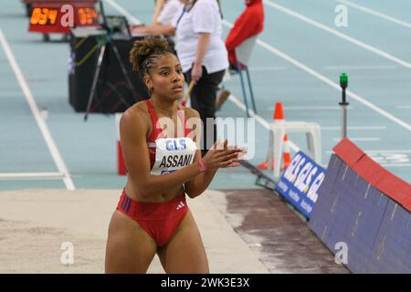 Mikaelle Assani (SCL Heel Baden-Baden) lors de la finale du saut en longueur aux Championnats d'Allemagne d'athlétisme en salle 2024 au quarterback Immobilien Arena, Leipzig (Sven Beyrich/SPP) crédit : SPP Sport Press photo. /Alamy Live News Banque D'Images