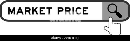 Bannière de recherche dans le prix du marché de mot avec l'icône loupe de main sur fond blanc Illustration de Vecteur