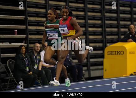 AMA Pipi remportant la finale du 200 m féminin lors de la deuxième journée des Championnats britanniques d'athlétisme en salle Microplus 2024 à l'Utilita Arena, Birmingham. Date de la photo : dimanche 18 février 2024. Banque D'Images