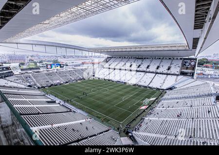 Sao Paulo, Brésil. 18 février 2024. Sao Paulo, Brésil, 18 février 2024 vue générale du stade avant la Supercopa do Brasil Feminino (Super Coupe féminine brésilienne) entre Corinthians et Cruzeiro à la Neo Quimica Arena de Sao Paulo, Brésil (Danilo Fernandes/SPP) crédit : SPP Sport Press photo. /Alamy Live News Banque D'Images