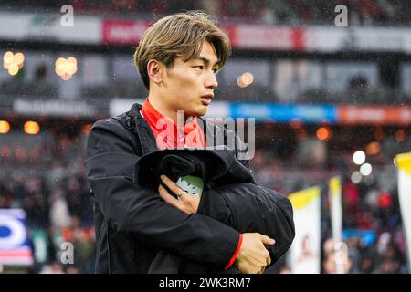 Rotterdam, pays-Bas. 18 février 2024. Rotterdam - Ayase Ueda de Feyenoord lors du match Eredivisie opposant Feyenoord contre RKC Waalwijk au Stadion Feijenoord de Kuip le 18 février 2024 à Rotterdam, pays-Bas. Crédit : Box to Box Pictures/Alamy Live News Banque D'Images