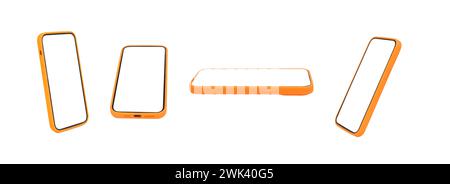 Maquettes d'écran de téléphone portable, smartphone dans les cas de vues d'angle définies, isolé sur blanc. Banque D'Images