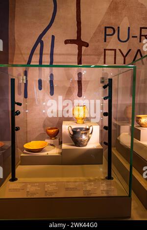 Intérieur du Musée archéologique de Pylos dans la région de Niokastro, Château de Pylos. Les expositions remontent à une période allant de la période préhistorique Banque D'Images