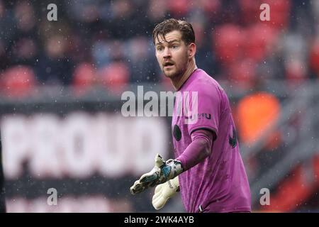 Enschede, pays-Bas. 18 février 2024. ENSCHEDE, PAYS-BAS - 18 FÉVRIER : le gardien de but Mattijs Branderhorst du FC Utrecht lors du match néerlandais Eredivisie entre le FC Twente et le FC Utrecht à de Grolsch Veste le 18 février 2024 à Enschede, pays-Bas. (Photo de Peter Lous/Orange Pictures) crédit : Orange pics BV/Alamy Live News Banque D'Images